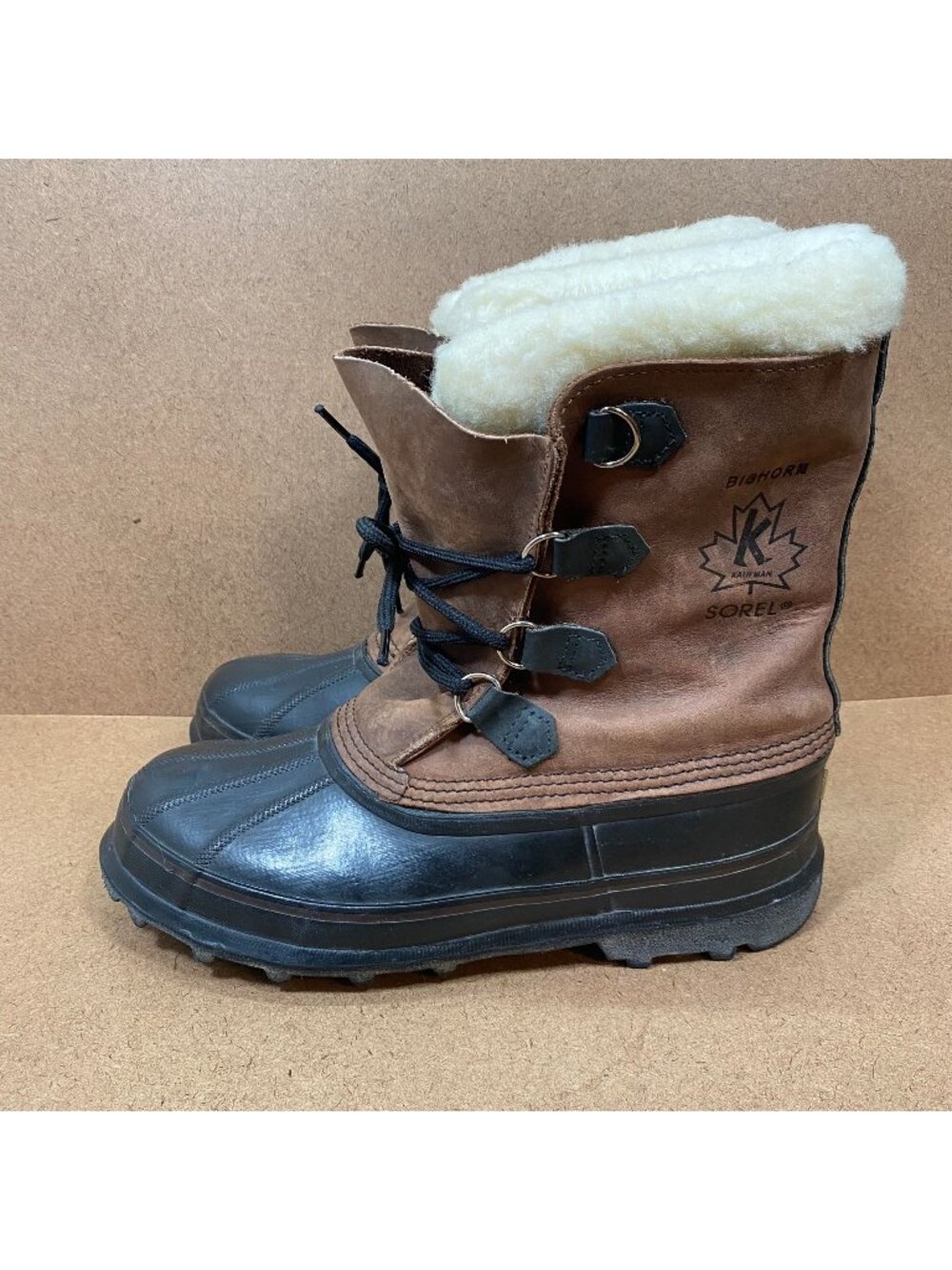 Sorel Kaufman Bighorn Mens Winter Boots SZ 10 Waterproof Leather Shearling Lined
